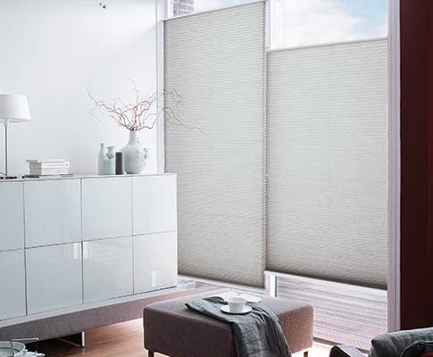 Grey top down bottom up cellular shades with honeycomb pockets
