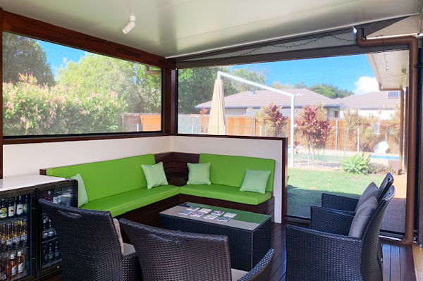Ziptrak Guided drop awnings protect from insects and UV and allow a veiw to the backyard